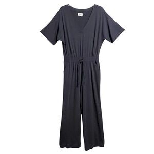 Pact Womens Revive Deep V Neck Jumpsuit M Black Minimalist Sustainable Pockets